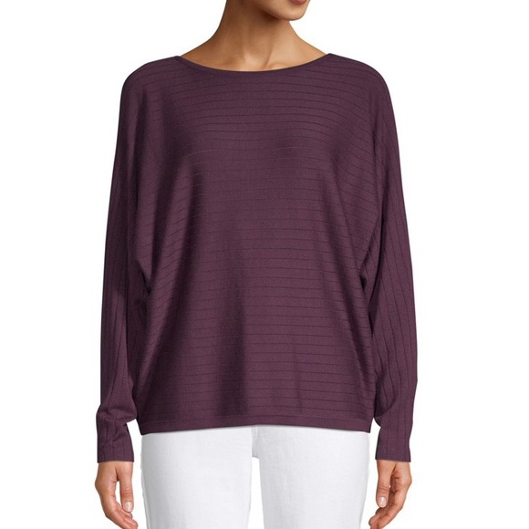 Purple Boat Neck Dolman Sleeve Sweater 